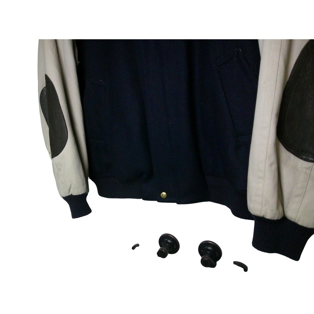 Gant Varsity Bomber Jacket Mens XL Navy Blue Wool Leather Elbow Patch Vintage - Picture 9 of 16